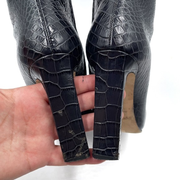 Jimmy Choo Minori Croc Booties Dusk Leather Square Toe Heels Ankle Sz 37 / 7 - Picture 5 of 11